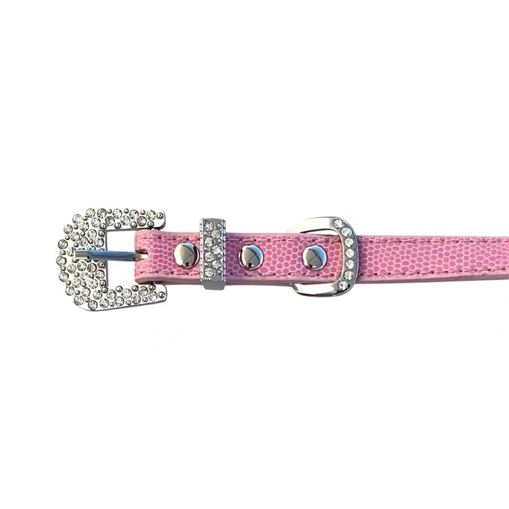 Personalized CAYENNE Pink Dog Collar with Rhinestone Letters and Buckle ~ Small
